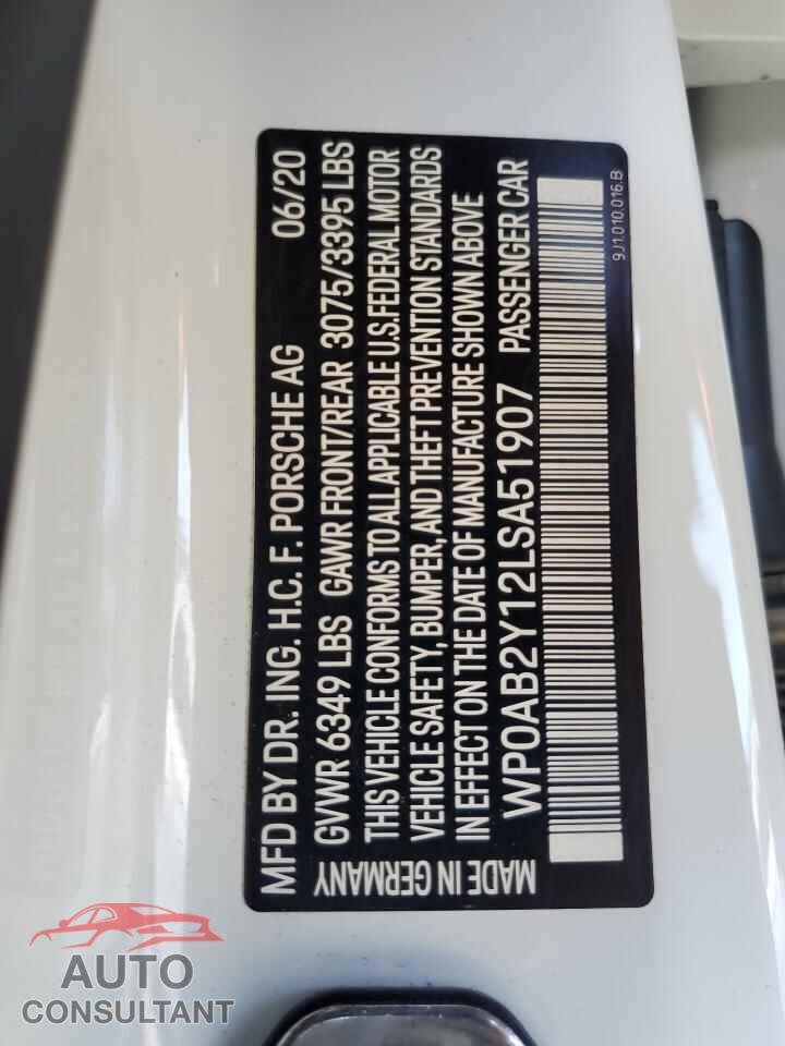 PORSCHE TAYCAN 2020 - WP0AB2Y12LSA51907