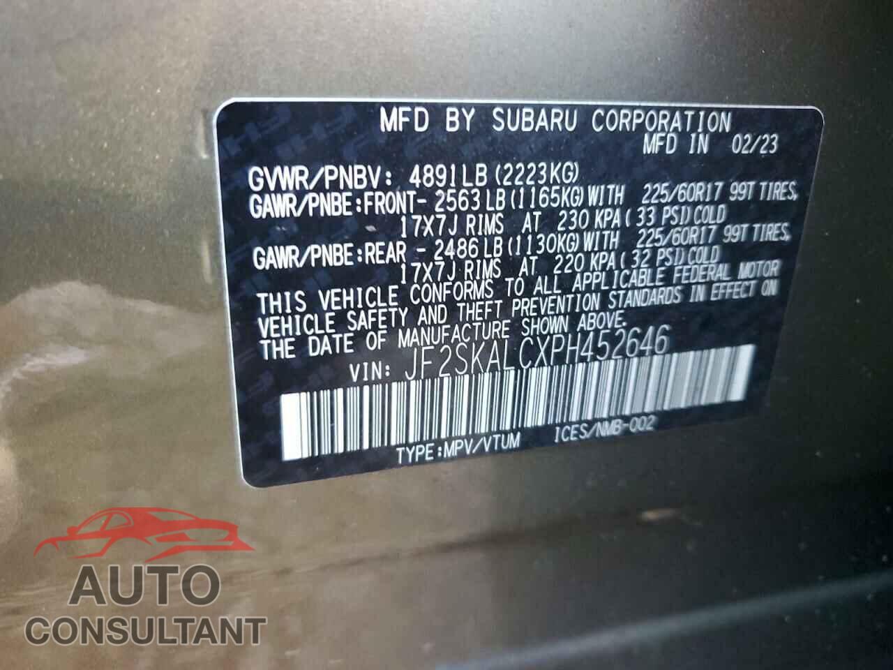 SUBARU FORESTER 2023 - JF2SKALCXPH452646