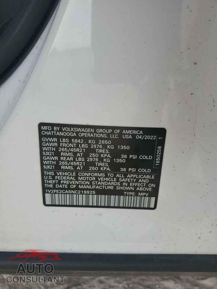 VOLKSWAGEN ATLAS 2022 - 1V2FE2CA5NC219925