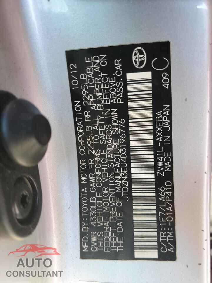 TOYOTA PRIUS 2013 - JTDZN3EU4D3196776
