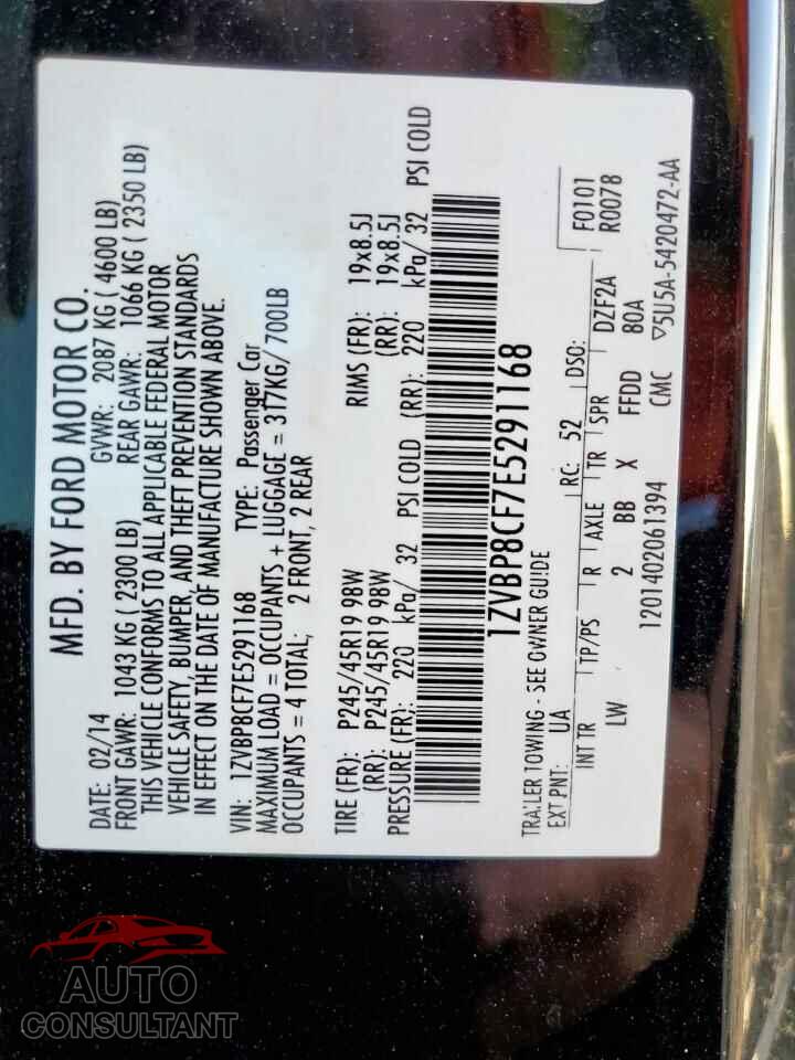 FORD MUSTANG 2014 - 1ZVBP8CF7E5291168