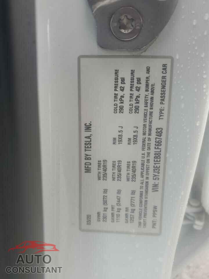 TESLA MODEL 3 2020 - 5YJ3E1EB8LF667483