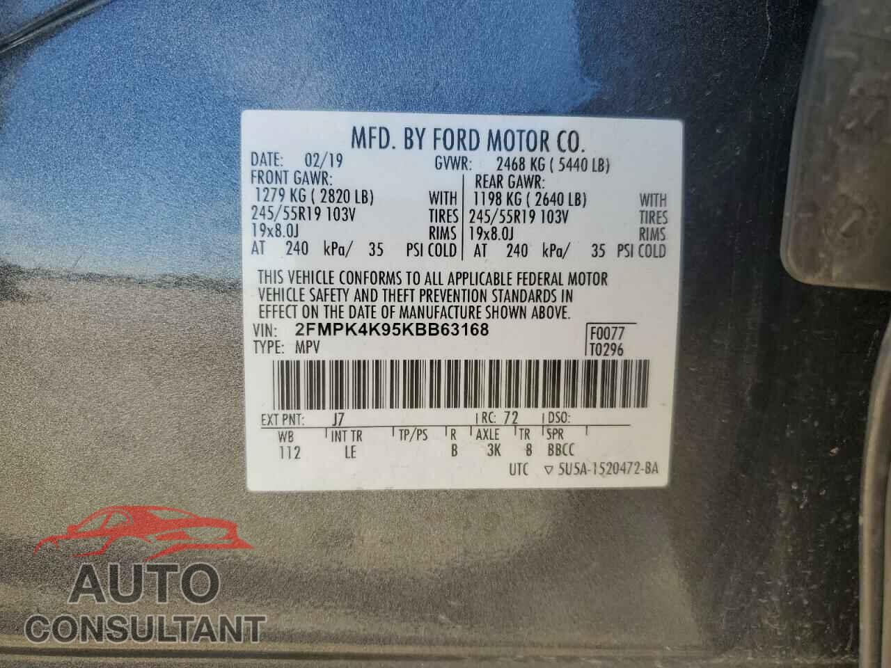 FORD EDGE 2019 - 2FMPK4K95KBB63168
