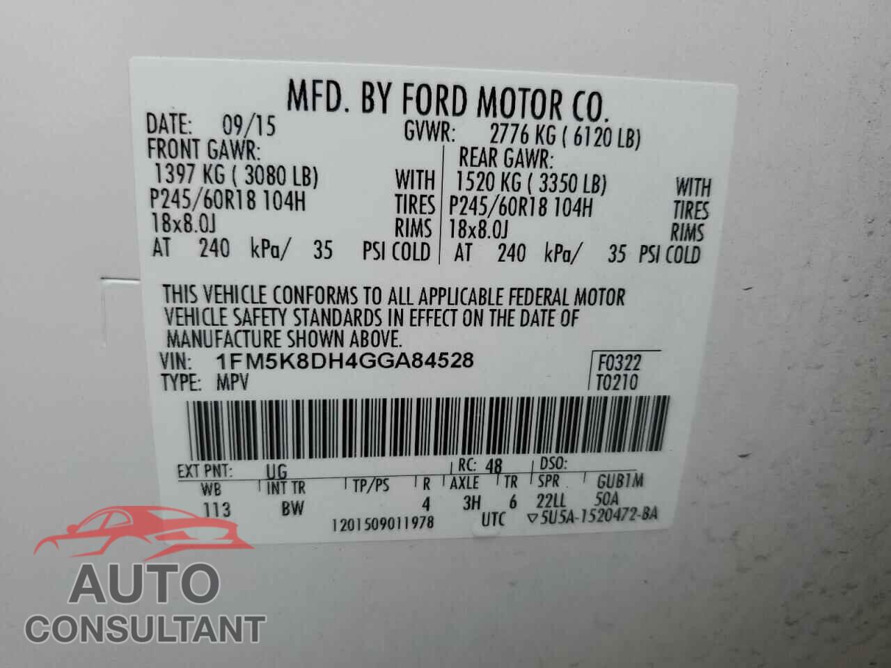 FORD EXPLORER 2016 - 1FM5K8DH4GGA84528