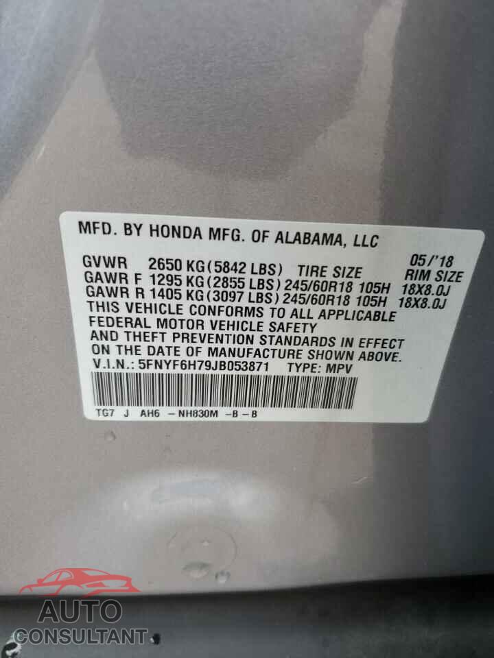 HONDA PILOT 2018 - 5FNYF6H79JB053871