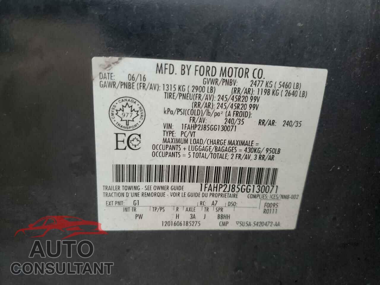 FORD TAURUS 2016 - 1FAHP2J85GG130071