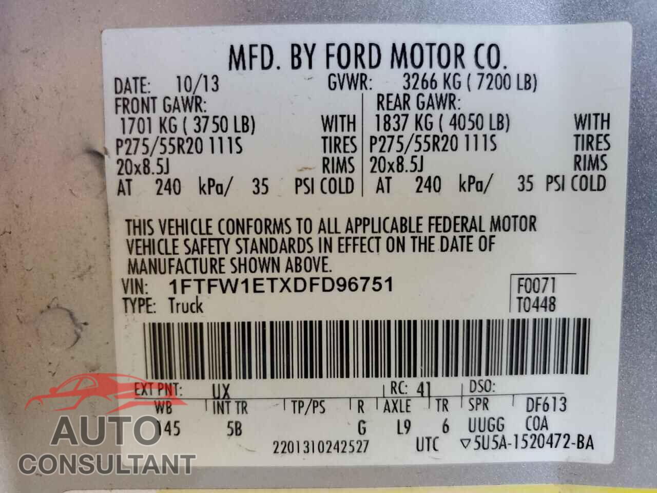 FORD F-150 2013 - 1FTFW1ETXDFD96751