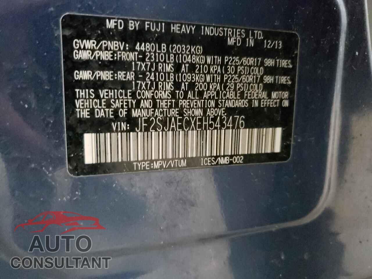 SUBARU FORESTER 2014 - JF2SJAECXEH543476
