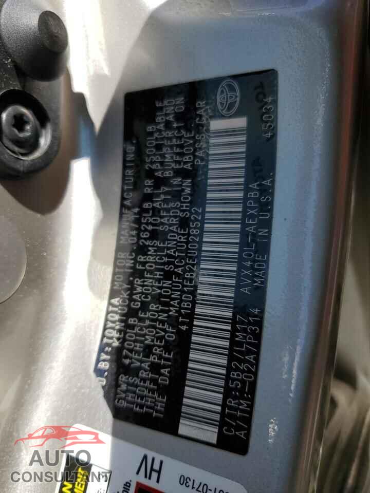 TOYOTA AVALON 2014 - 4T1BD1EB2EU028522