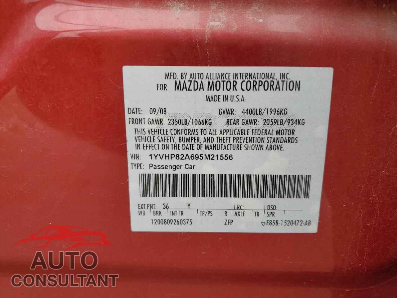 MAZDA 6 2009 - 1YVHP82A695M21556