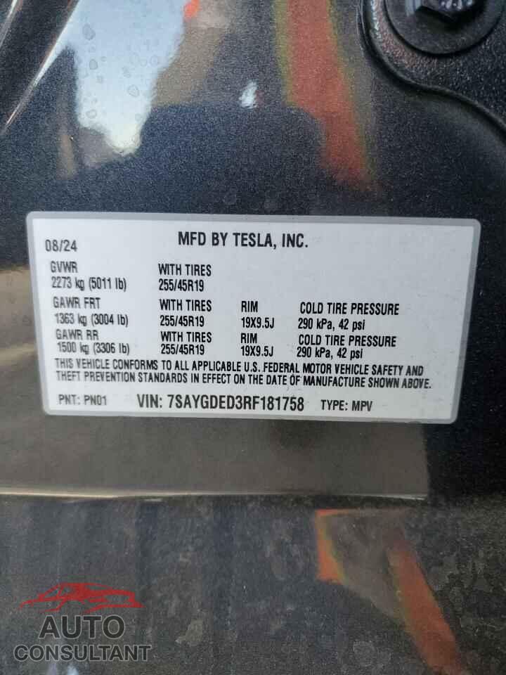 TESLA MODEL Y 2024 - 7SAYGDED3RF181758