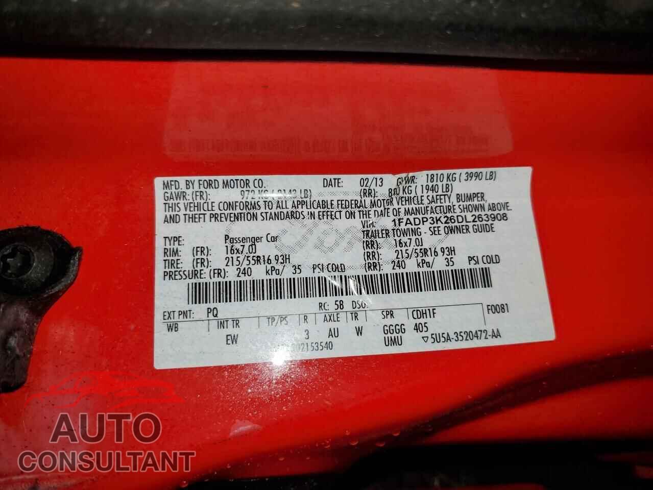 FORD FOCUS 2013 - 1FADP3K26DL263908