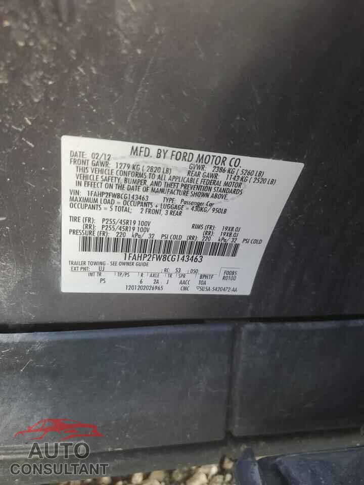 FORD TAURUS 2012 - 1FAHP2FW8CG143463