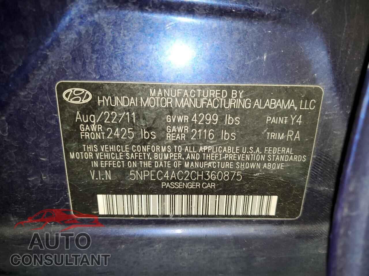 HYUNDAI SONATA 2012 - 5NPEC4AC2CH360875