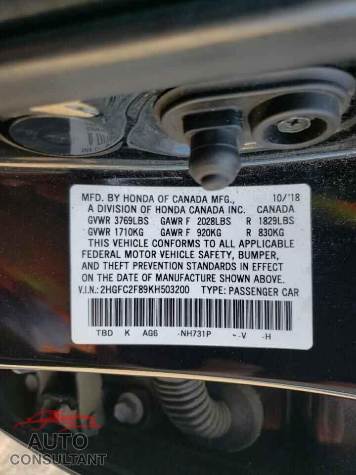 HONDA CIVIC 2019 - 2HGFC2F89KH503200