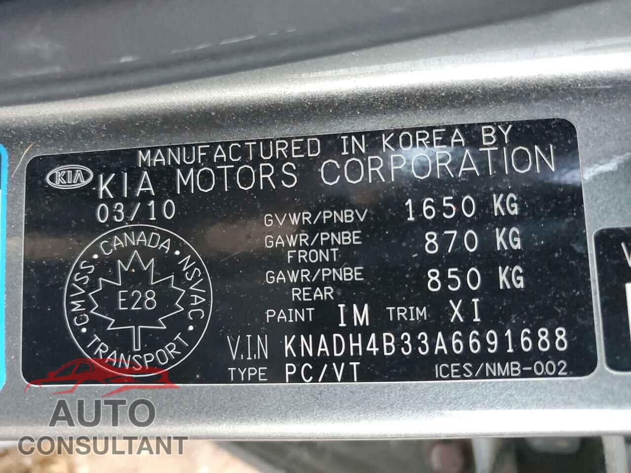 KIA RIO 2010 - KNADH4B33A6691688