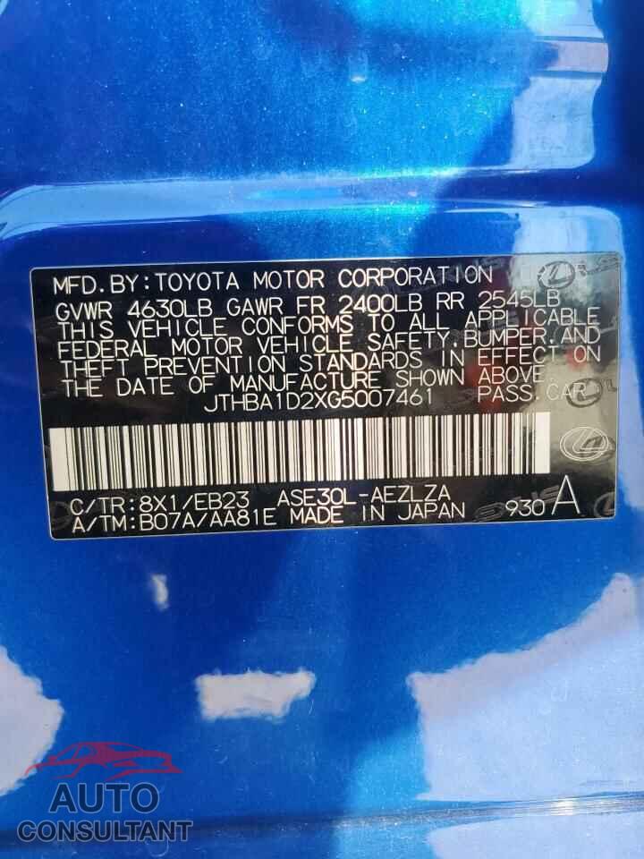 LEXUS IS 2016 - JTHBA1D2XG5007461