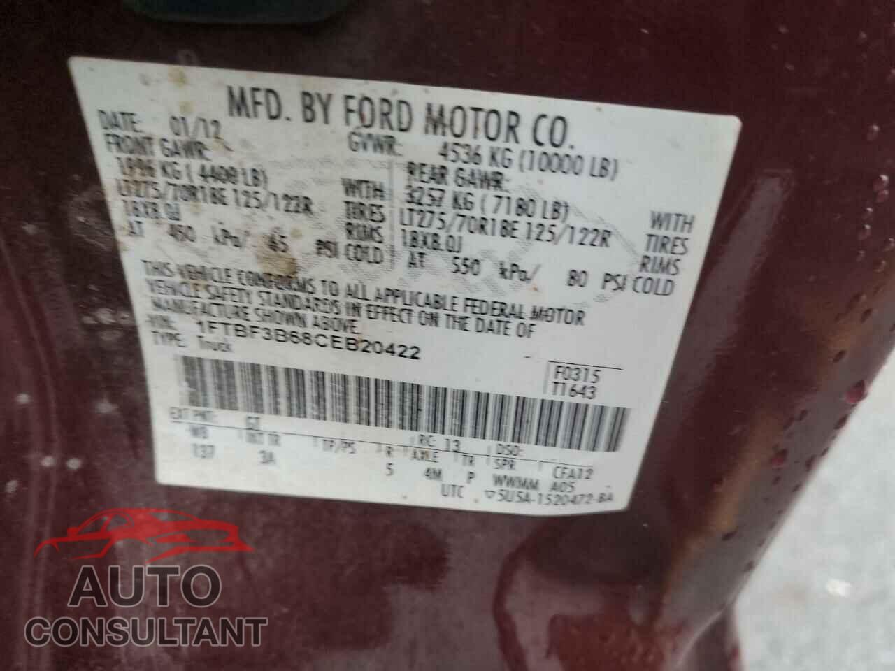 FORD F350 2012 - 1FTBF3B68CEB20422