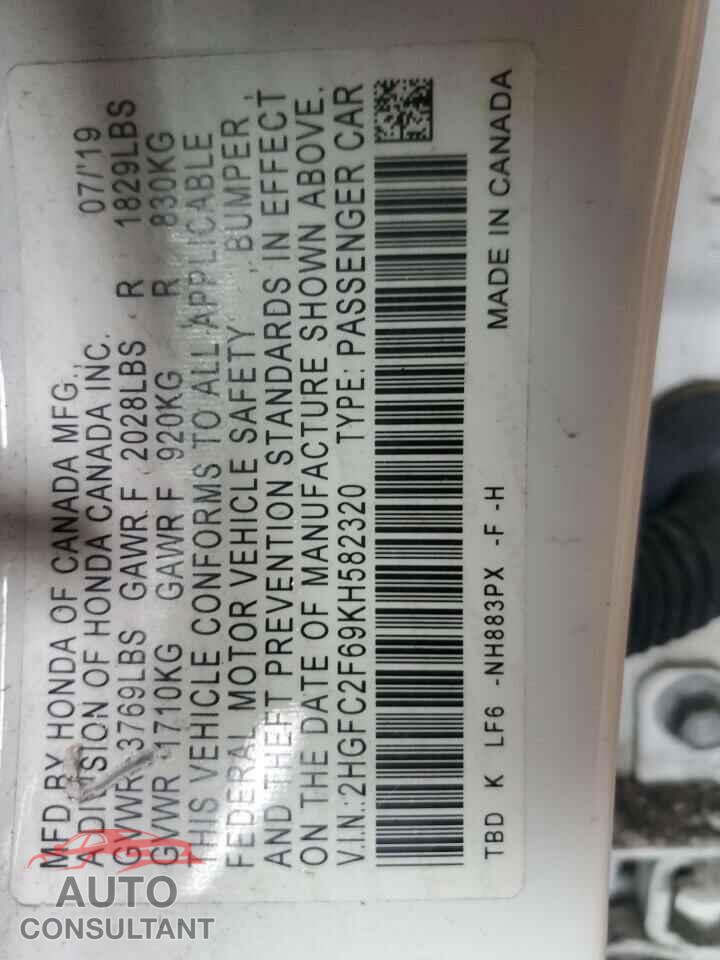 HONDA CIVIC 2019 - 2HGFC2F69KH582320