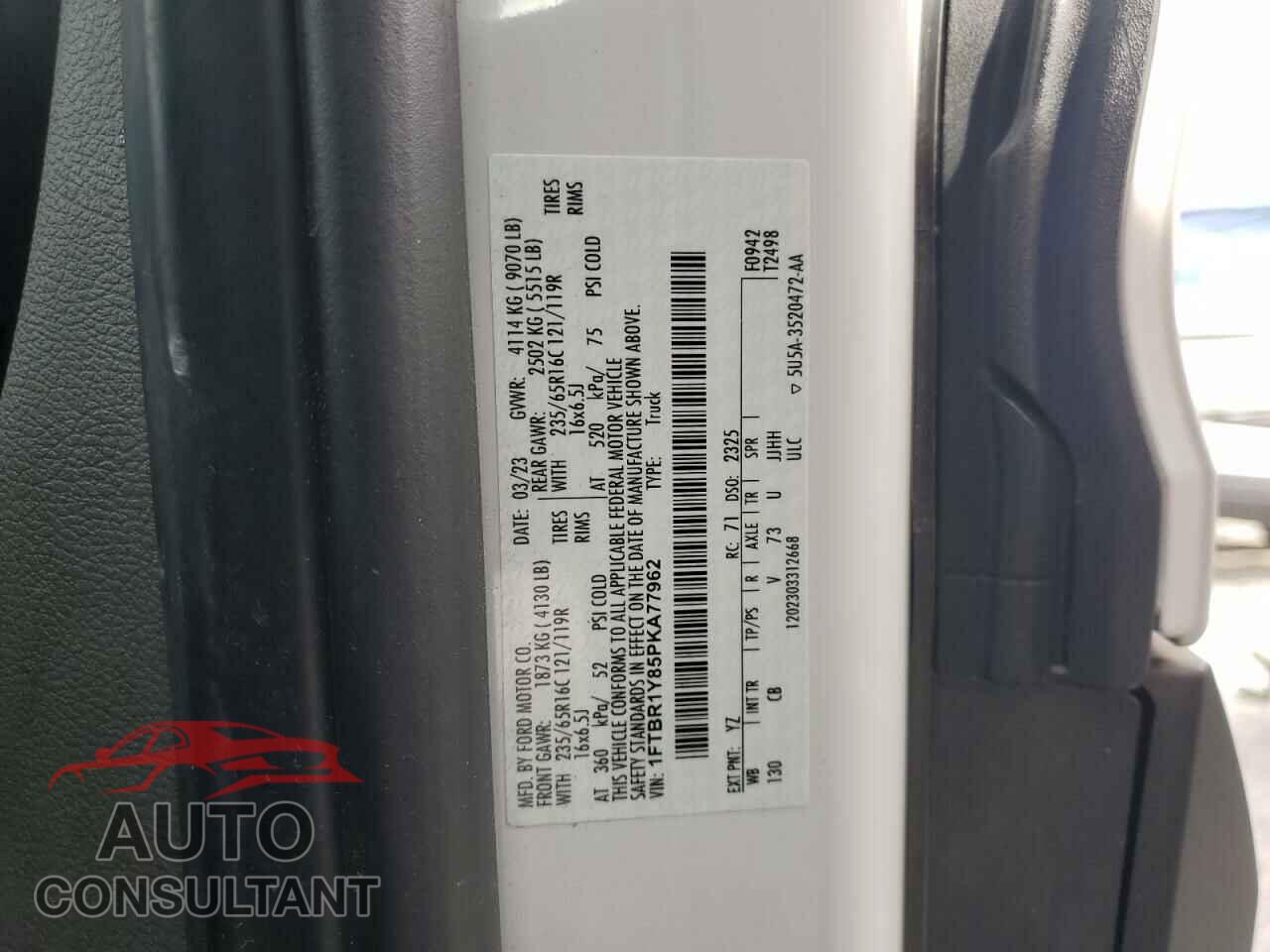 FORD TRANSIT 2023 - 1FTBR1Y85PKA77962