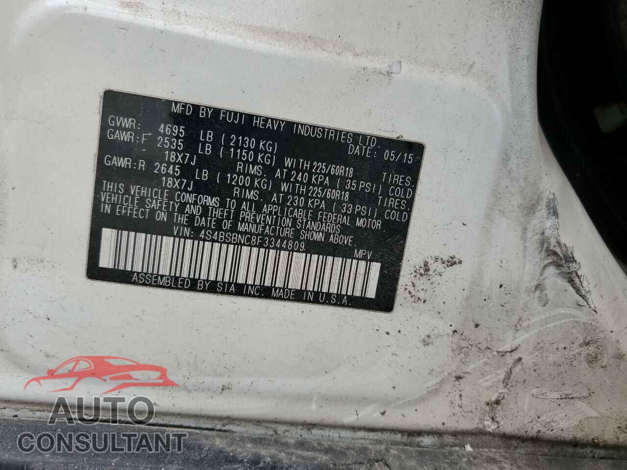 SUBARU OUTBACK 2015 - 4S4BSBNC8F3344809