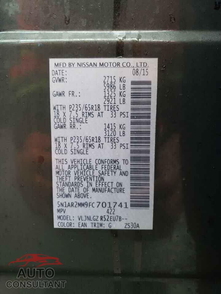 NISSAN PATHFINDER 2015 - 5N1AR2MM9FC701741