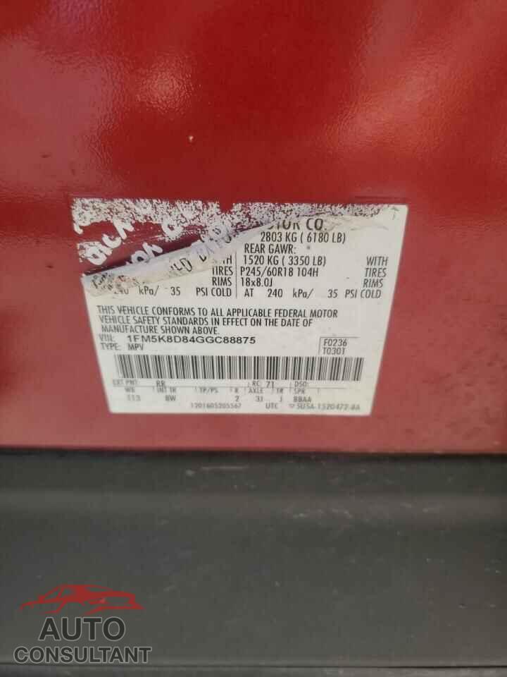FORD EXPLORER 2016 - 1FM5K8D84GGC88875