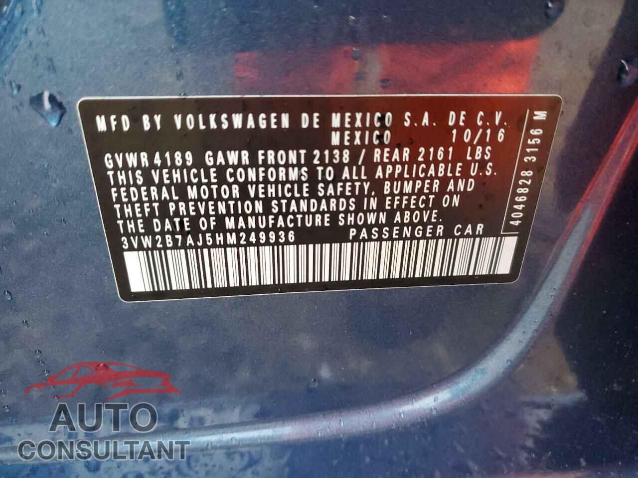VOLKSWAGEN JETTA 2017 - 3VW2B7AJ5HM249936