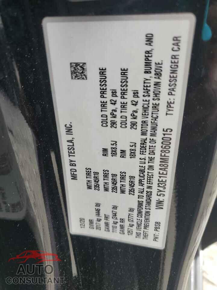 TESLA MODEL 3 2021 - 5YJ3E1EA8MF860015