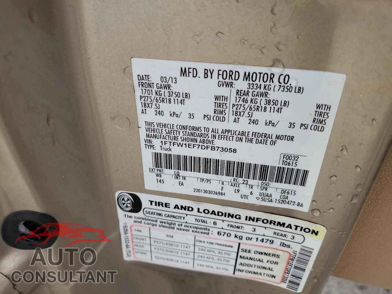 FORD F-150 2013 - 1FTFW1EF7DFB73058