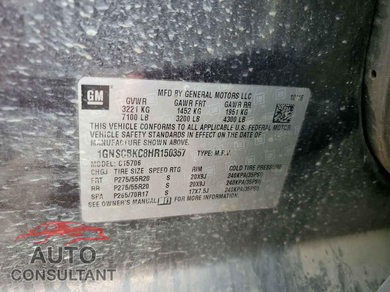 CHEVROLET TAHOE 2017 - 1GNSCBKC8HR150357