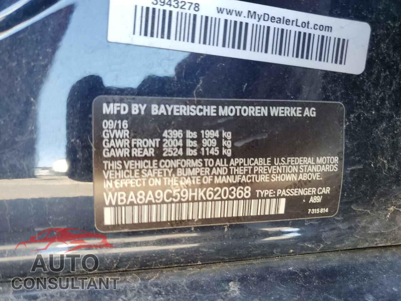 BMW 3 SERIES 2017 - WBA8A9C59HK620368