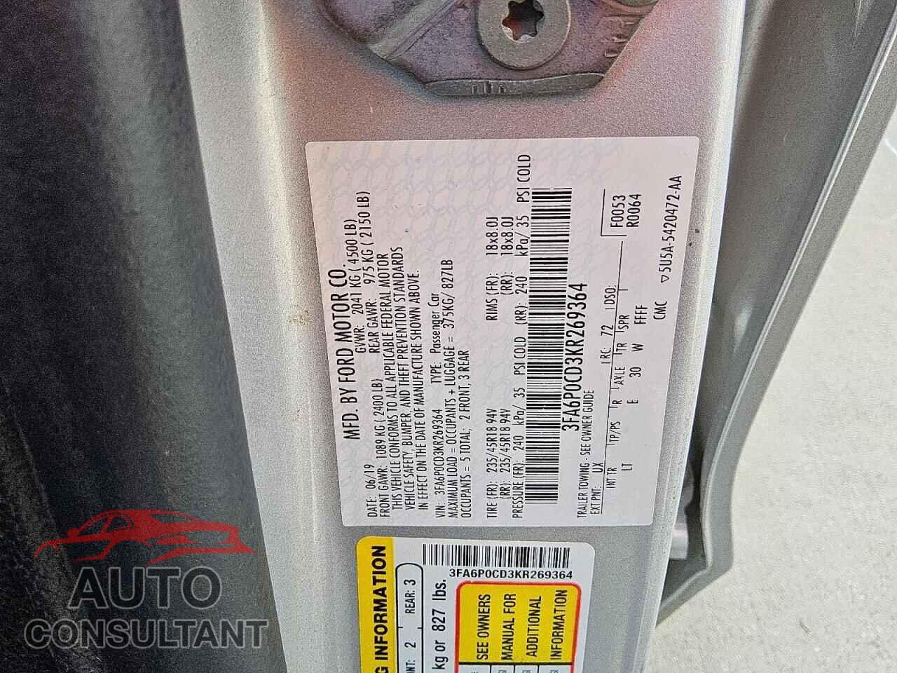 FORD FUSION 2019 - 3FA6P0CD3KR269364