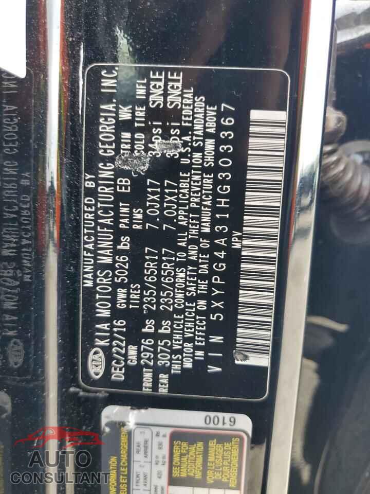 KIA SORENTO 2017 - 5XYPG4A31HG303367