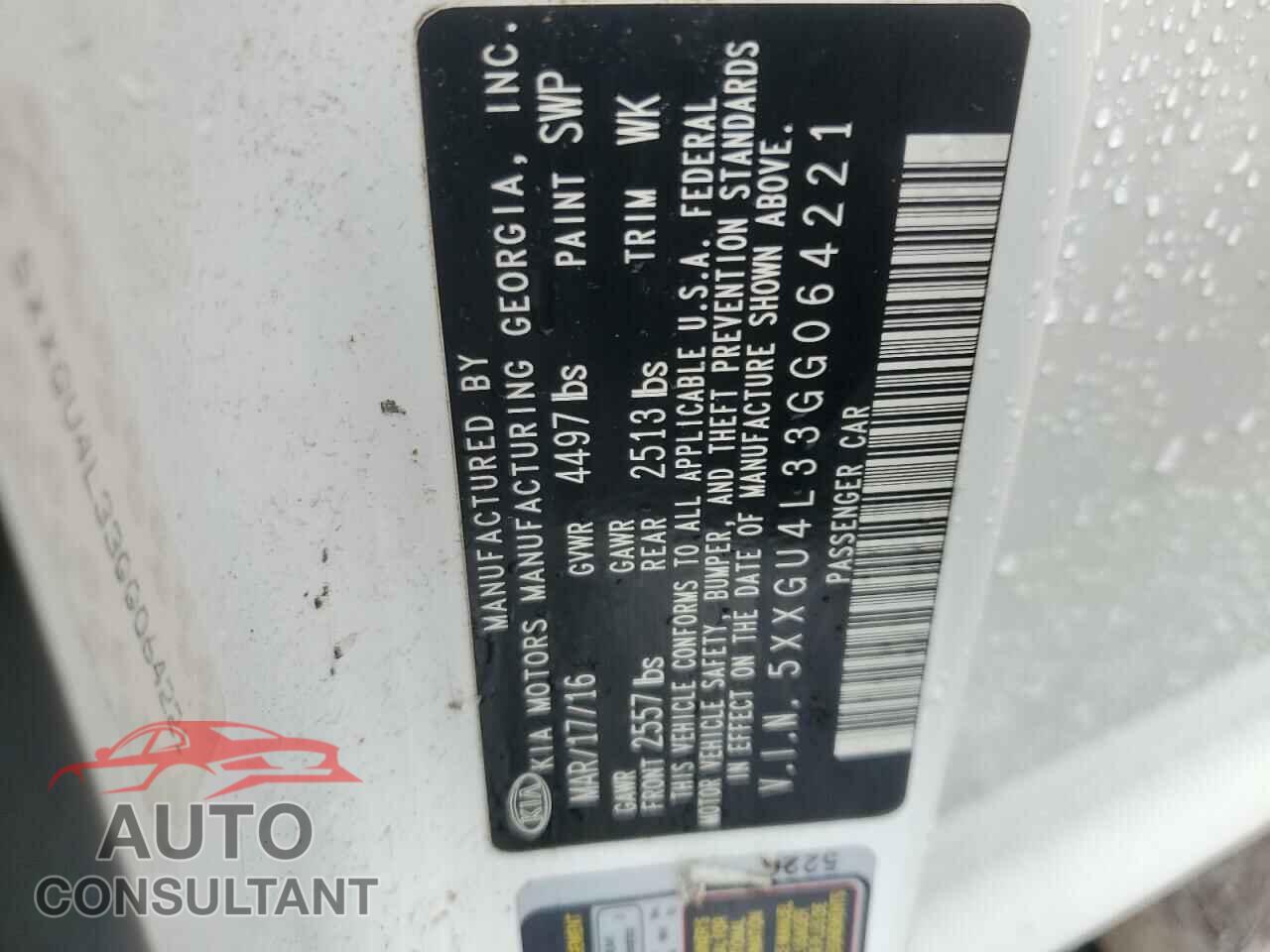 KIA OPTIMA 2016 - 5XXGU4L33GG064221