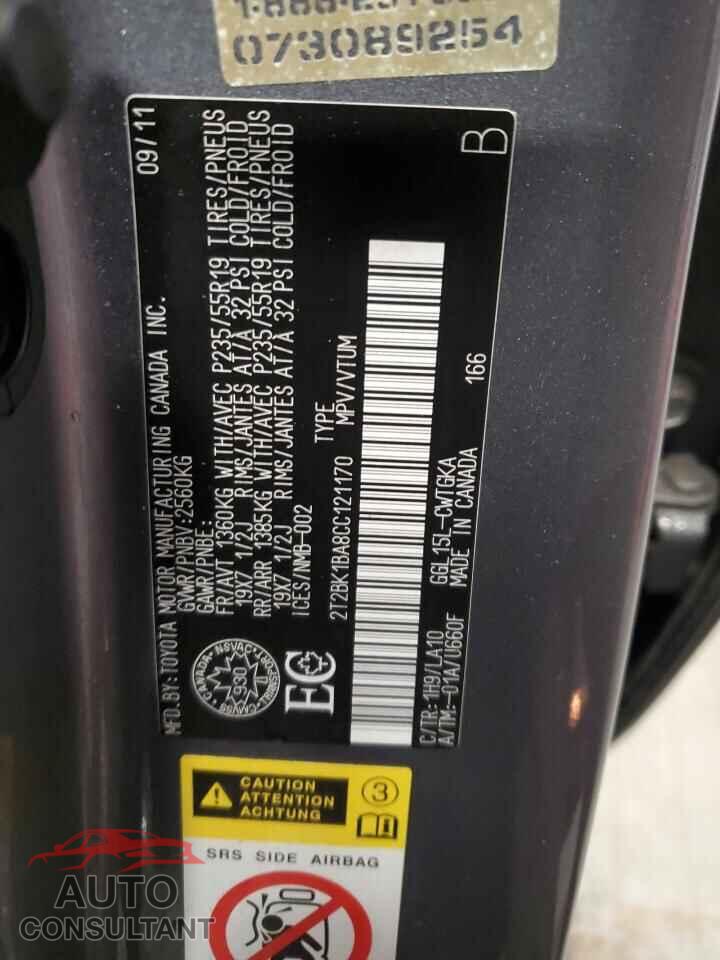 LEXUS RX350 2012 - 2T2BK1BA8CC121170