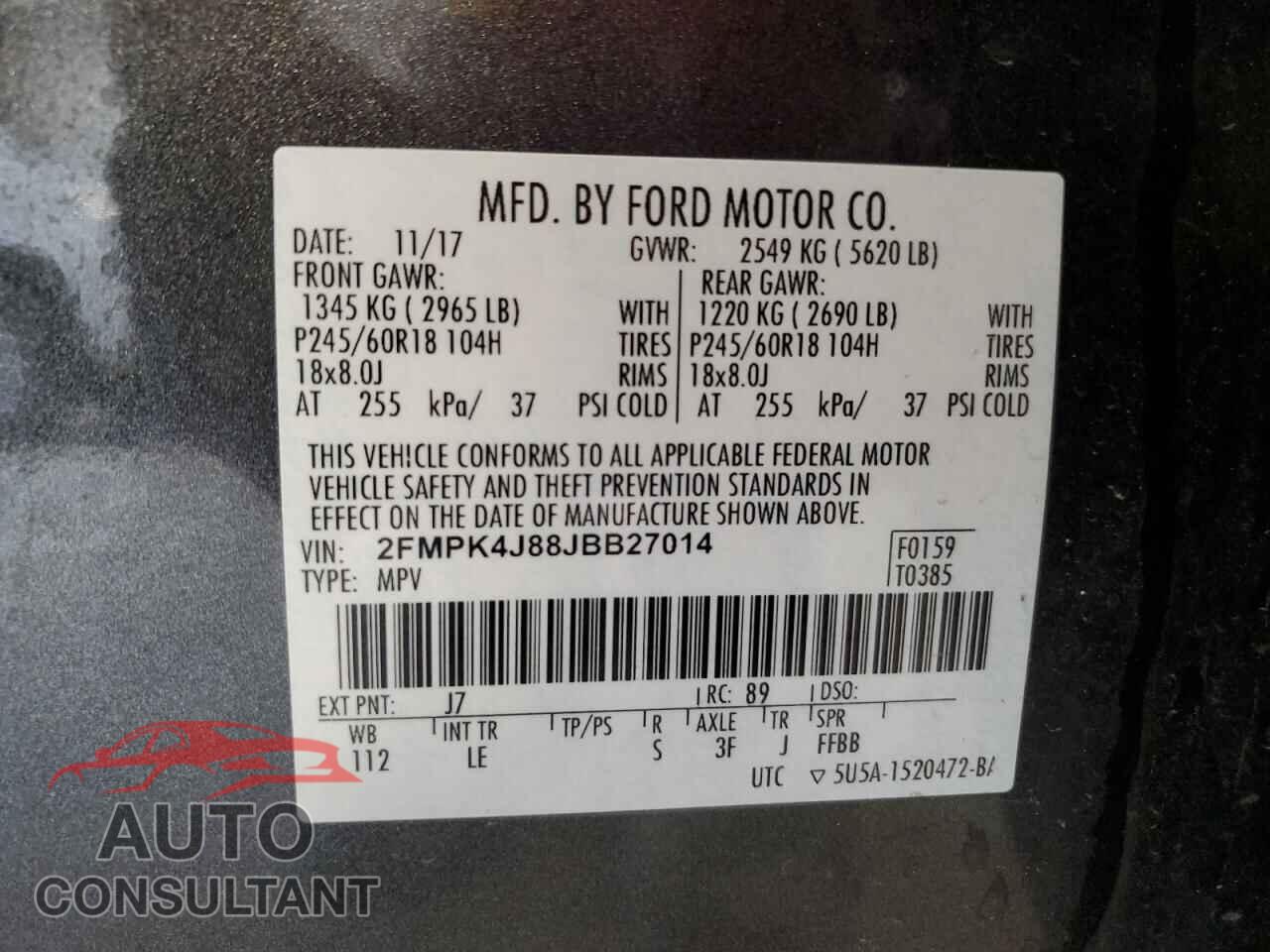FORD EDGE 2018 - 2FMPK4J88JBB27014