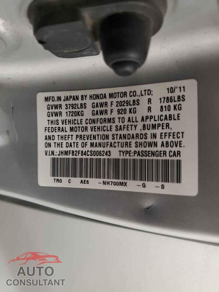 HONDA CIVIC 2012 - JHMFB2F84CS006243