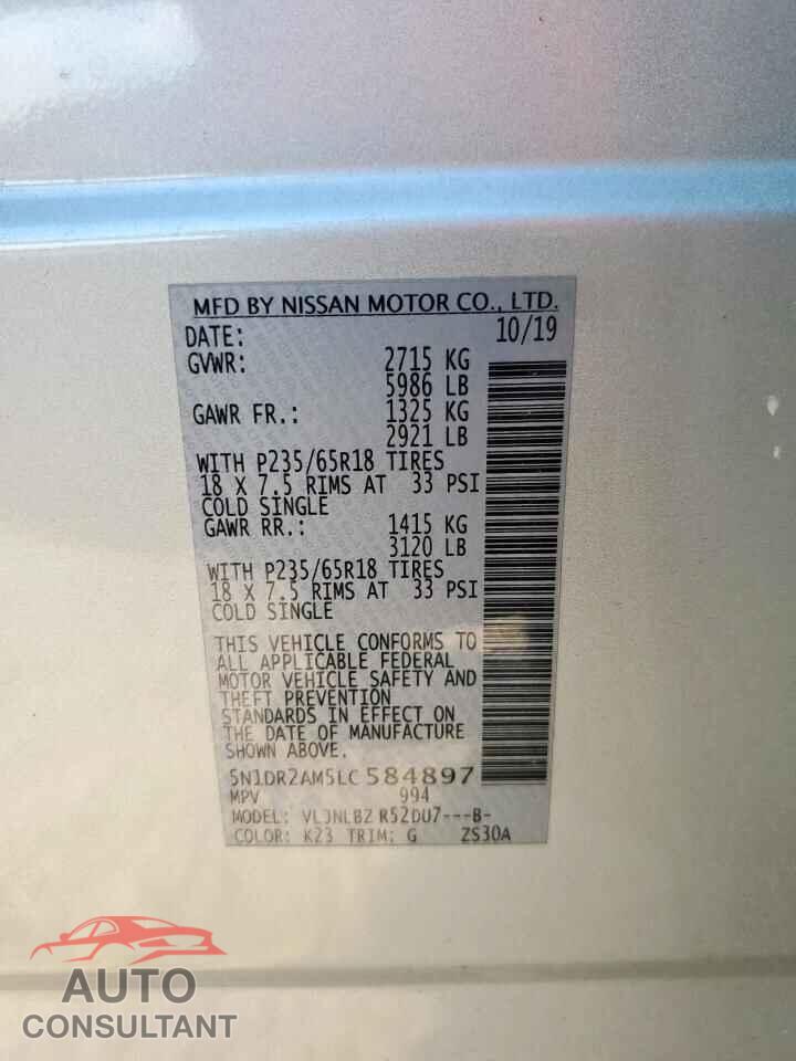 NISSAN PATHFINDER 2020 - 5N1DR2AM5LC584897