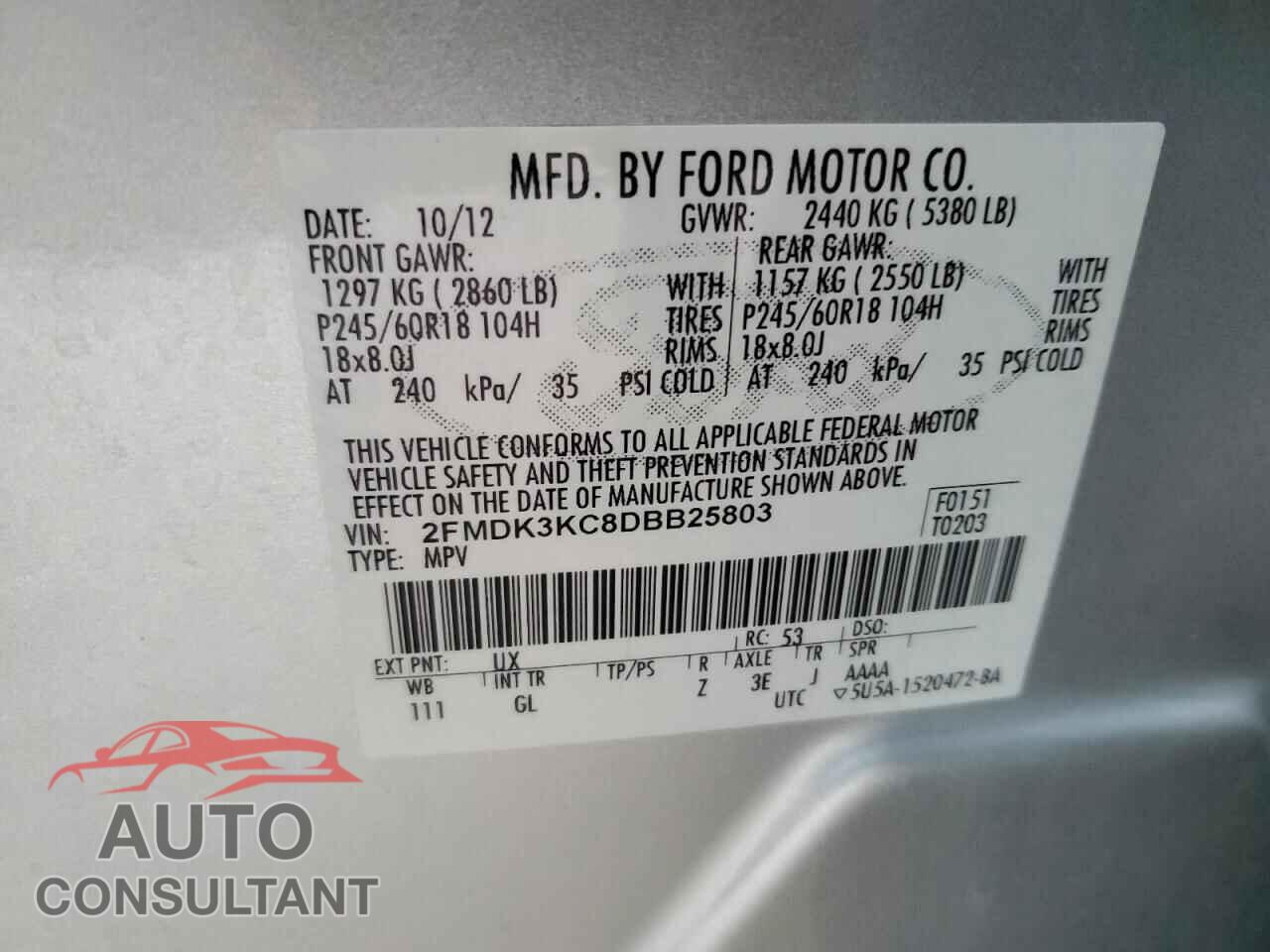 FORD EDGE 2013 - 2FMDK3KC8DBB25803