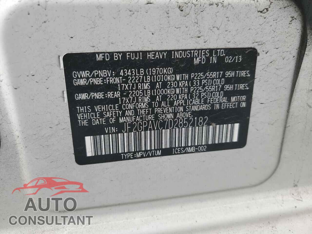SUBARU XV 2013 - JF2GPAVC7D2852182