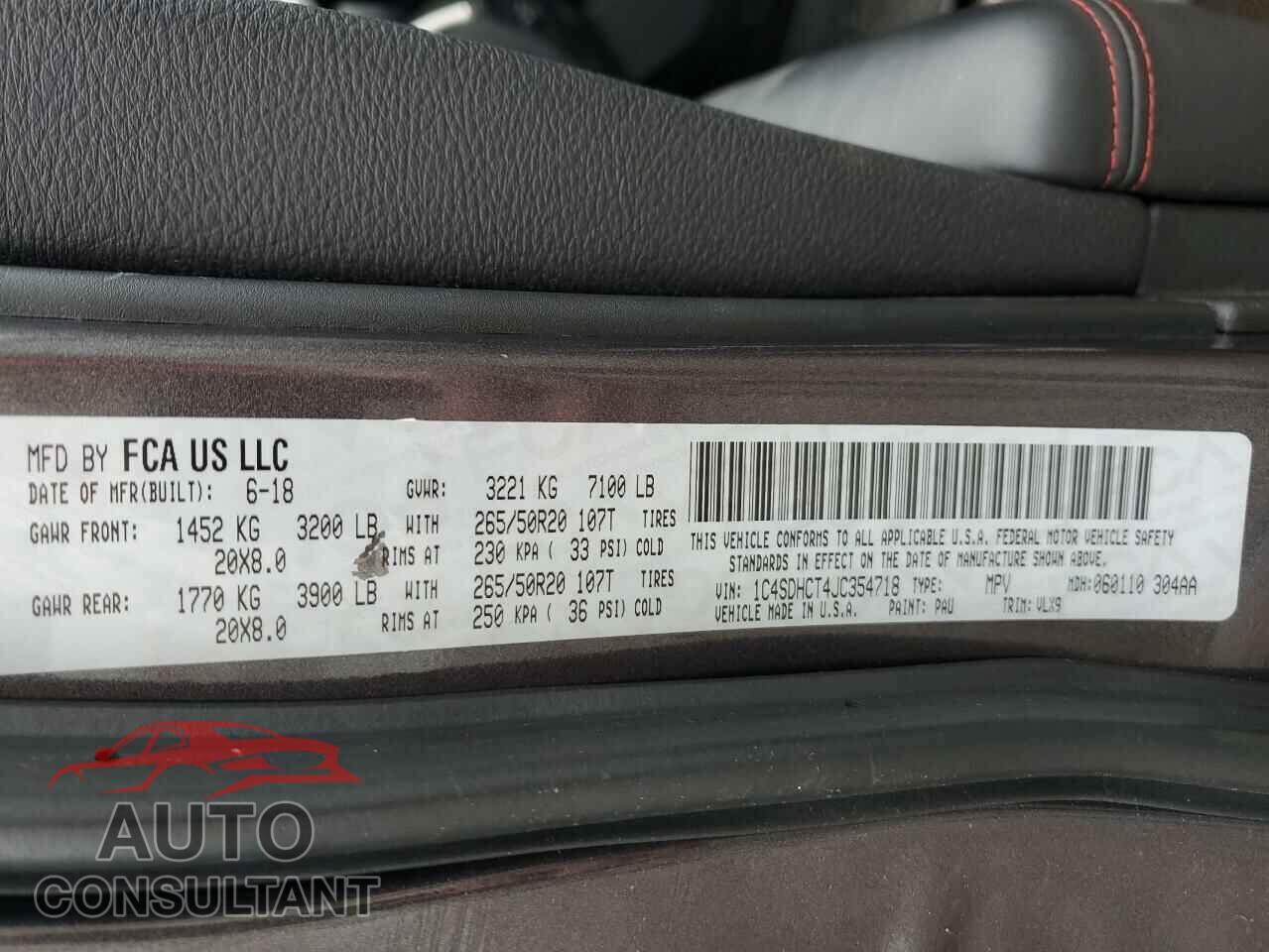 DODGE DURANGO 2018 - 1C4SDHCT4JC354718