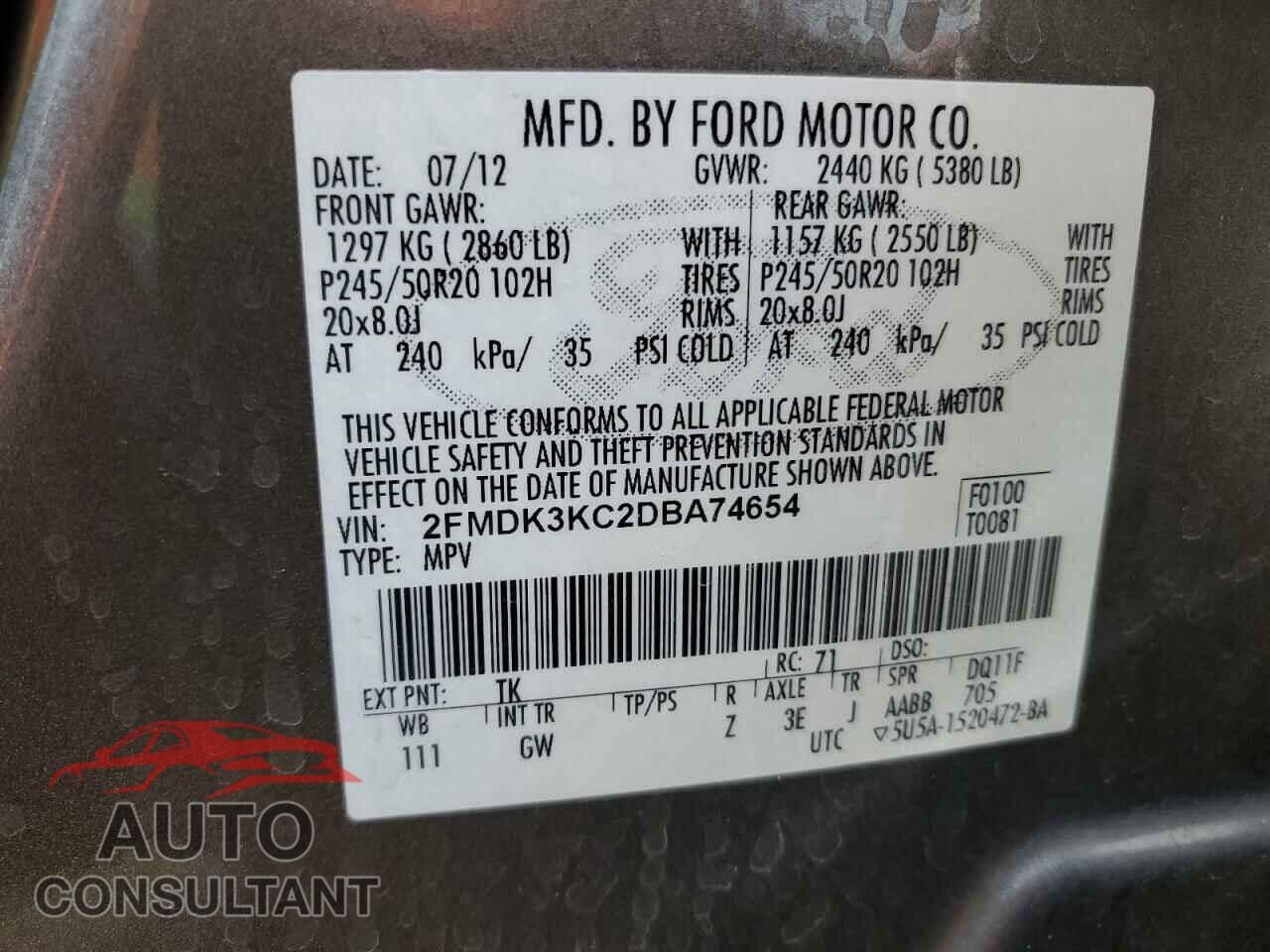 FORD EDGE 2013 - 2FMDK3KC2DBA74654