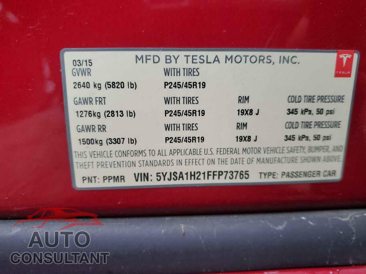 TESLA MODEL S 2015 - 5YJSA1H21FFP73765