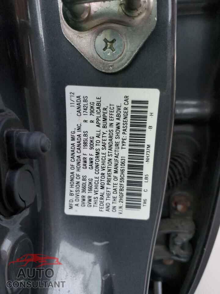 HONDA CIVIC 2012 - 2HGFB2F59CH610631