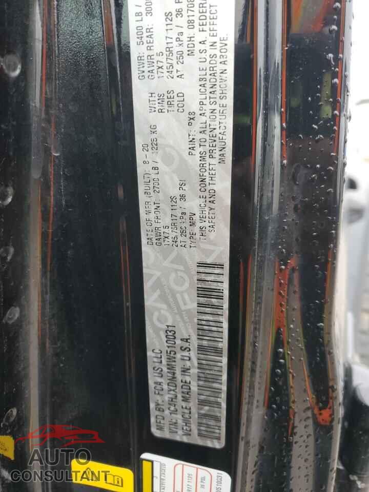JEEP WRANGLER 2021 - 1C4HJXDN4MW510031