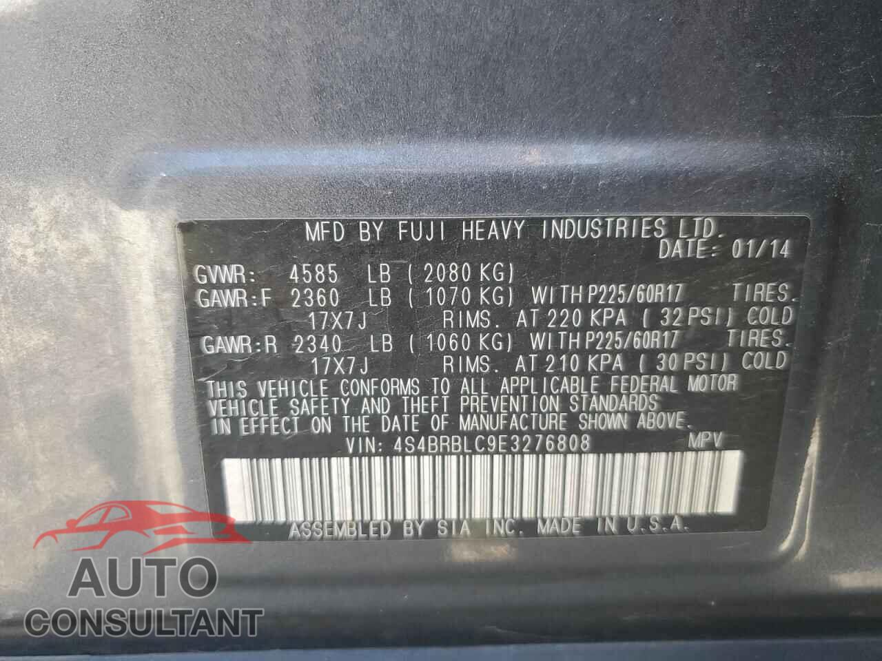 SUBARU OUTBACK 2014 - 4S4BRBLC9E3276808