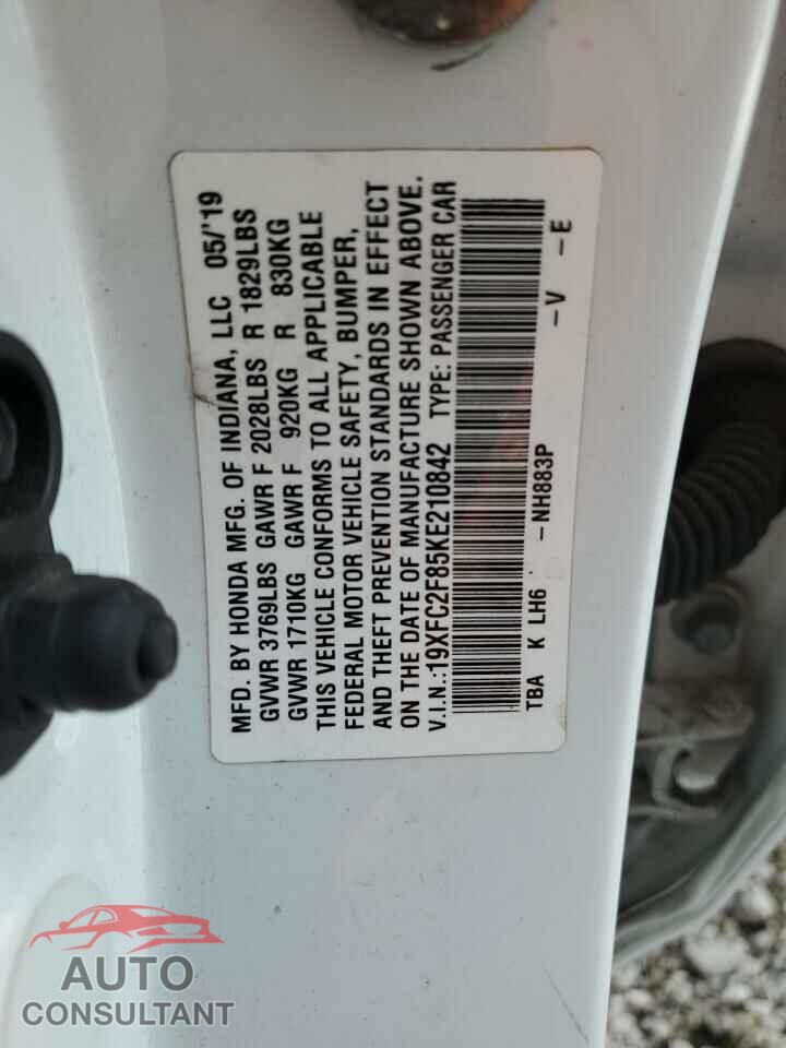 HONDA CIVIC 2019 - 19XFC2F85KE210842