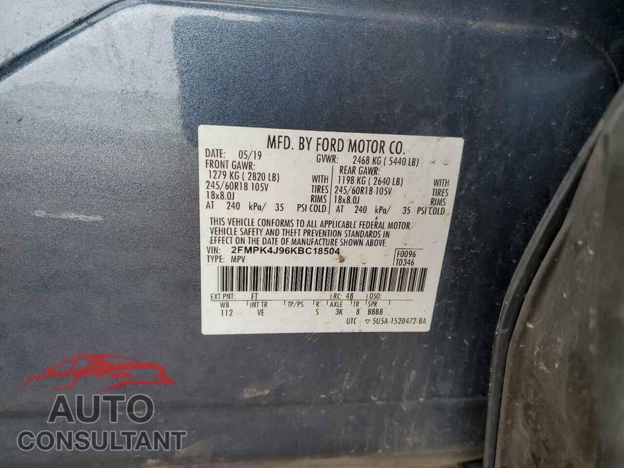 FORD EDGE 2019 - 2FMPK4J96KBC18504