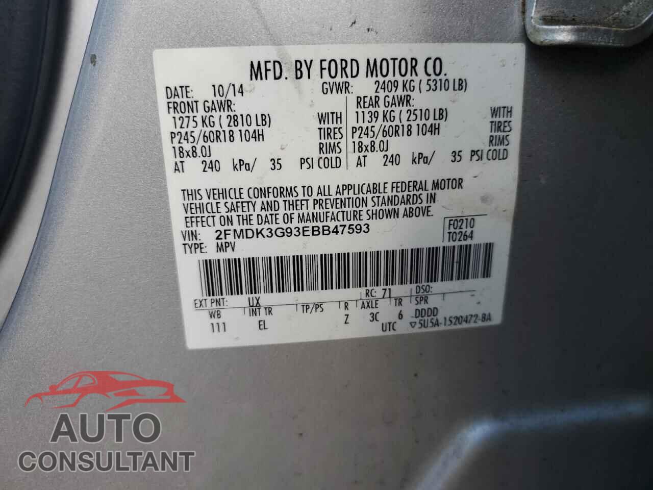 FORD EDGE 2014 - 2FMDK3G93EBB47593